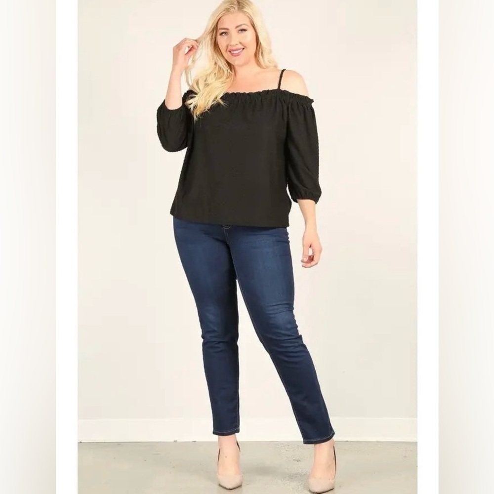 Black Off The Shoulder Clip Dot Top